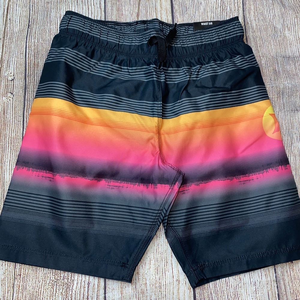 Hurley 5/6 Swim Trunks Sunset Black Neon Pink Orange NEW